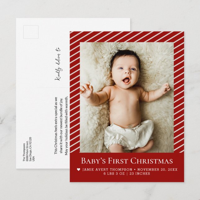 Baby’s First Christmas Custom Photo Birth Stat Postcard (Front/Back)
