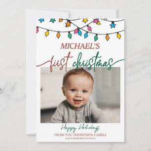 Baby’s First Christmas Custom Photo Modern Lights Holiday Card