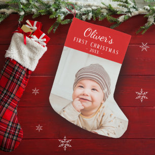 Baby`s First Christmas Custom Photo Small Christmas Stocking