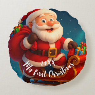 Baby’s First Christmas - Cute Holiday Santa Round Cushion
