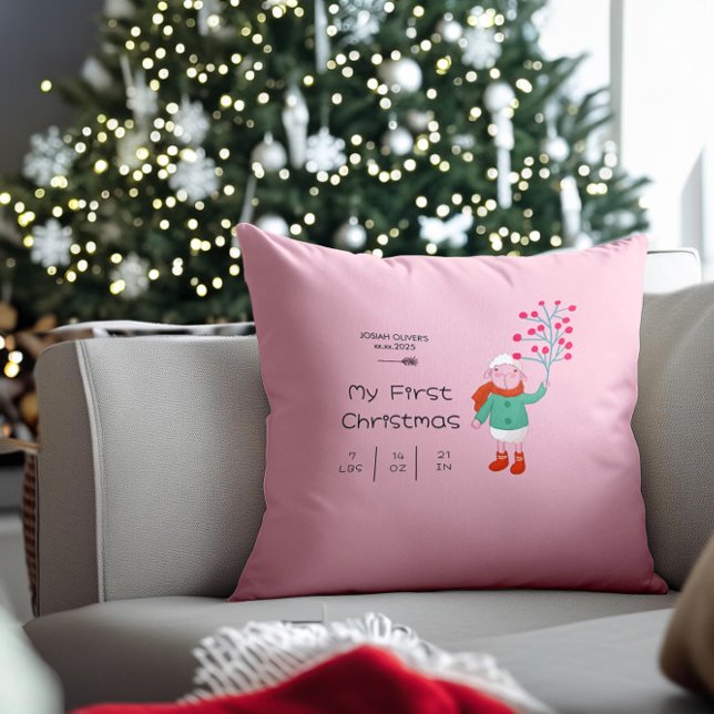 Baby’s First Christmas - Cute Lamb art on pink Cushion (Creator Uploaded)