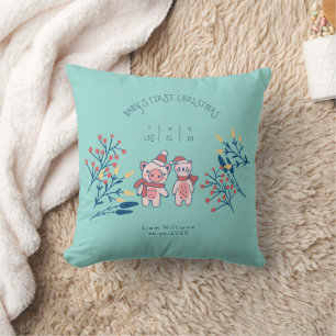 Baby’s First Christmas cute Pig and Bear Cushion