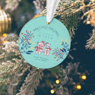 Baby’s First Christmas cute Pig and Bear Ornament