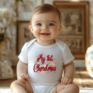 Baby’s First Christmas, Cute Reindeer, Candy Canes Baby Bodysuit