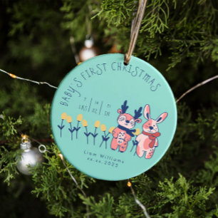 Baby’s First Christmas cute Reindeer Friends Ceramic Ornament