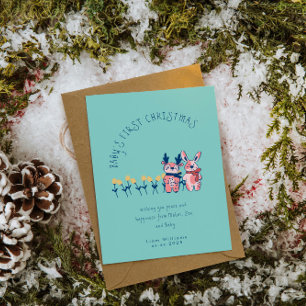 Baby’s First Christmas cute Reindeer Friends Holiday Card