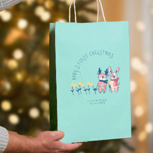 Baby’s First Christmas cute Reindeer Friends Medium Gift Bag