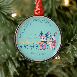 Baby’s First Christmas cute Reindeer Friends Metal Ornament