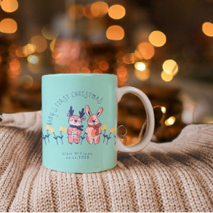 Baby’s First Christmas cute Reindeer Friends Two-Tone Coffee Mug