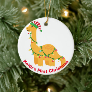 Baby’s First Christmas Dinosaur.  Customisable  Ceramic Ornament