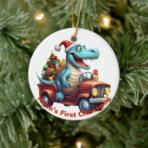 Baby’s First Christmas Dinosaur. Customisable Ceramic Ornament