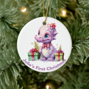 Baby’s First Christmas Dinosaur.  Customisable  Ceramic Ornament