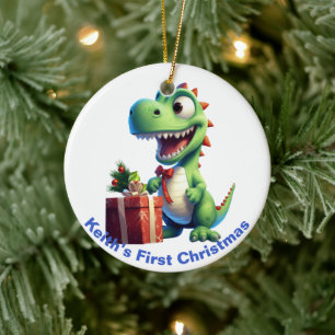 Baby’s First Christmas Dinosaur.  Customisable  Ceramic Ornament