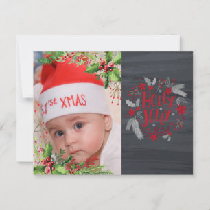 Baby’s First Christmas, Holly Berries,Photo Holiday Card