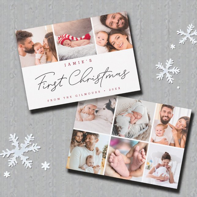 Baby’s First Christmas Multiple Photos Holiday (Multiple photos baby's first christmas modern script and design. )