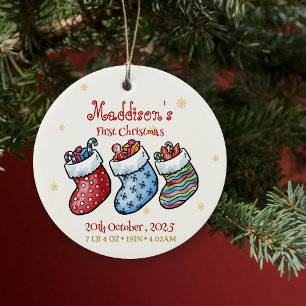 Baby’s First Christmas Name & Birth Stats Keepsake Ceramic Ornament