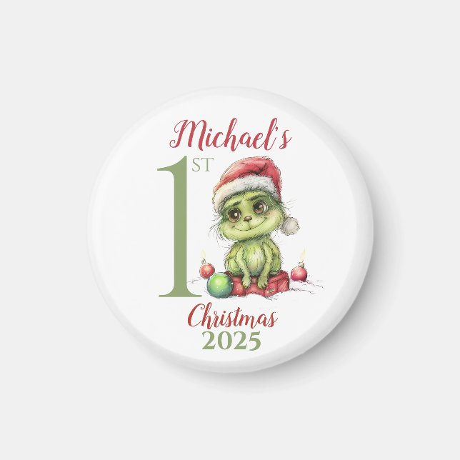 Baby’s First Christmas Ornament with Cute Grinch Magnet (Front)