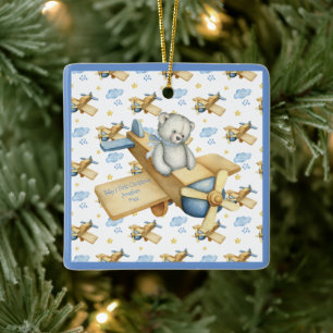 Baby’s First Christmas Personalise Blue Cute Baby Ceramic Ornament