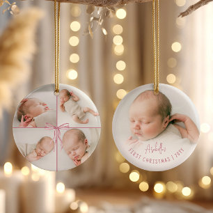 Baby’s First Christmas Personalised 5 Photo Bow Ceramic Ornament