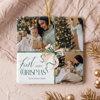 Baby’s First Christmas Photo Collage Birth Stats Ceramic Ornament