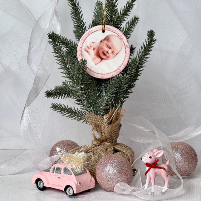 Baby’s First Christmas Pink Gold Glitter Ceramic Ornament (Creator Uploaded)