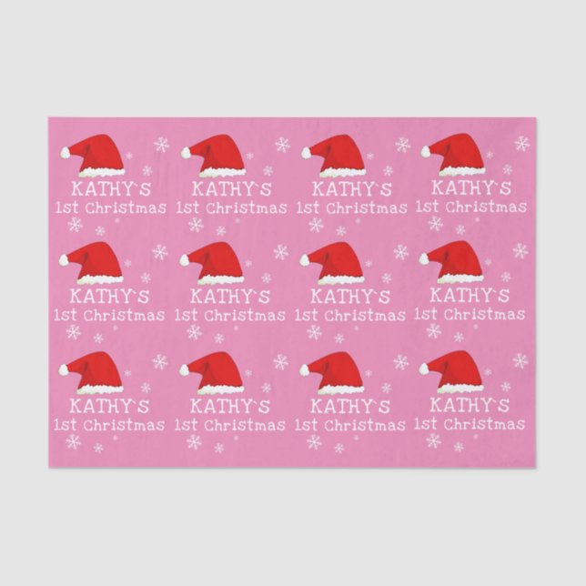 Baby`s First Christmas Pink Santa Hat Snowflake Tissue Paper (Front)