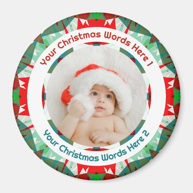 Baby’s First Christmas Red Green Family Photo Gift Magnet (Front)