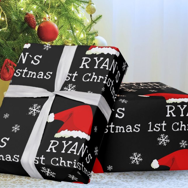 Baby`s First Christmas Red Santa Hat Snowflake  Wrapping Paper (Creator Uploaded)