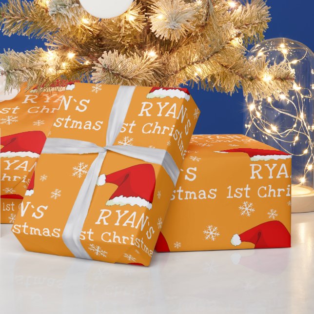 Baby`s First Christmas Red Santa Hat Snowflake Wrapping Paper (Holidays)