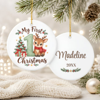 Baby’s First Christmas Sage Green Reindeer Ceramic Ornament
