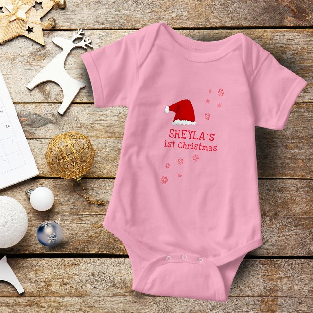 Baby`s First Christmas Santa Hat Snowflake Baby Bodysuit (Creator Uploaded)