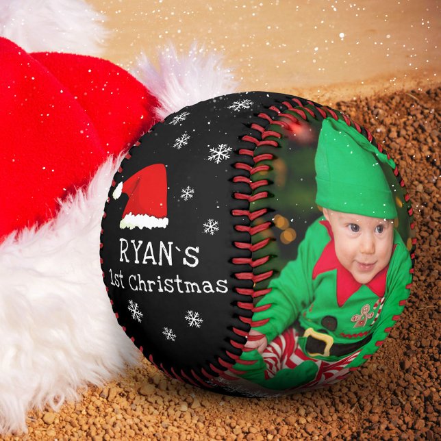Baby`s First Christmas Santa Hat Snowflake Photo  Baseball (Creator Uploaded)