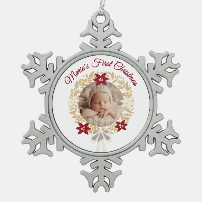 Baby’s First Christmas Snowflake Photo Ornament (Front)