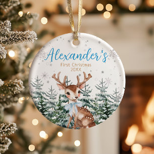Baby’s First Christmas Woodland Reindeer Ceramic Ornament