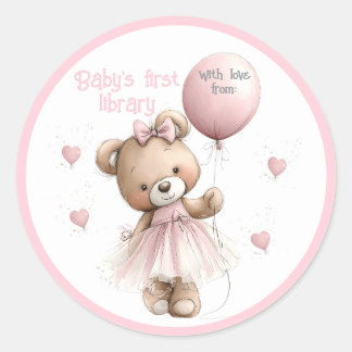 Baby’s First Library Sticker | Pink Teddy Bear