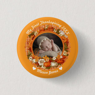 Baby’s First Thanksgiving Fall Floral Photo 3 Cm Round Badge