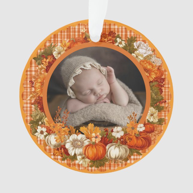 Baby’s First Thanksgiving Fall Floral Photo Ornament (Front)