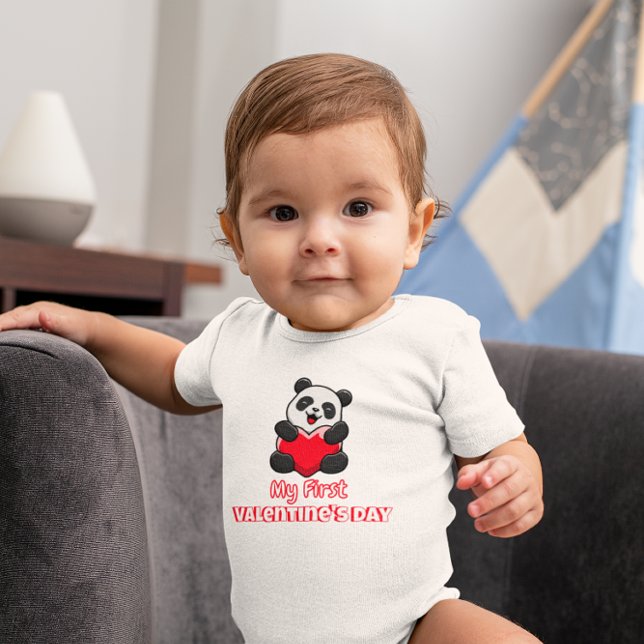 Baby’s First Valentine’s Day Panda With Heart Baby Bodysuit (Creator Uploaded)