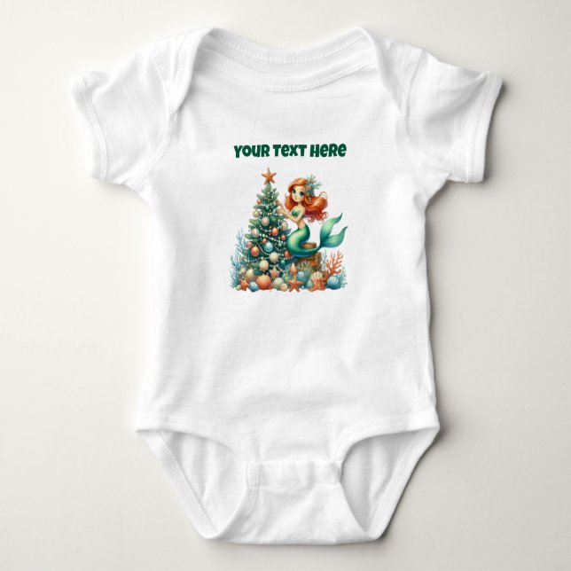 Baby’s Xmas Mermaid Bodysuit-Personalised Baby Bodysuit (Front)