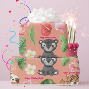 Baby Safari Animals Kids Birthday Gift Wrapping Paper