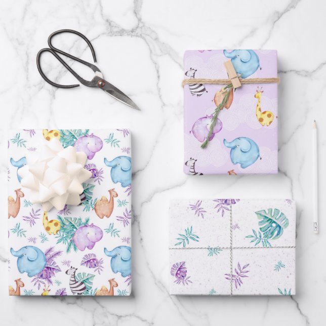 Baby Safari Nursery Wrapping Paper Sheets Set of 3 (Front)