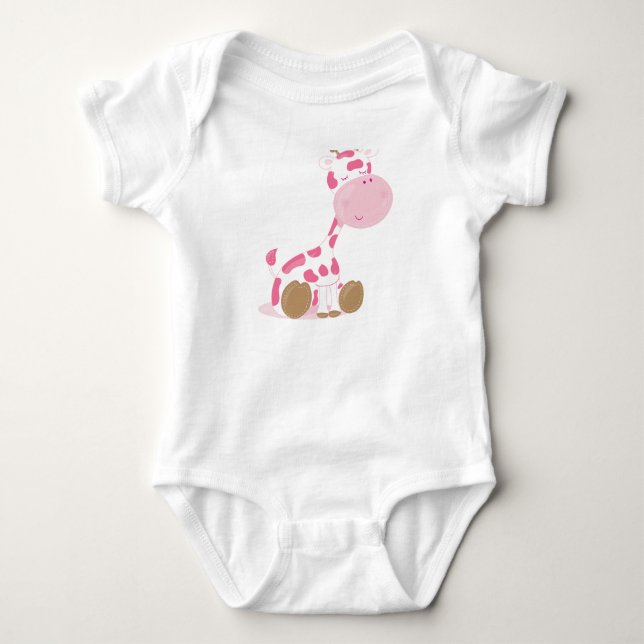 Baby Safari Pink Sleepy Giraffe Nursery Art Gift Bodysuit (Front)