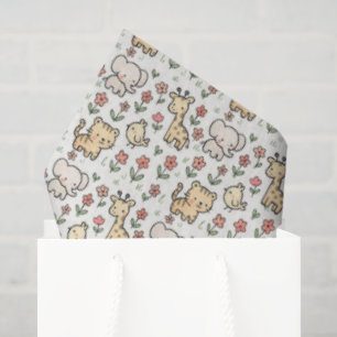 Baby Safari Wildlife With Doodle Flowers Tissue Paper
