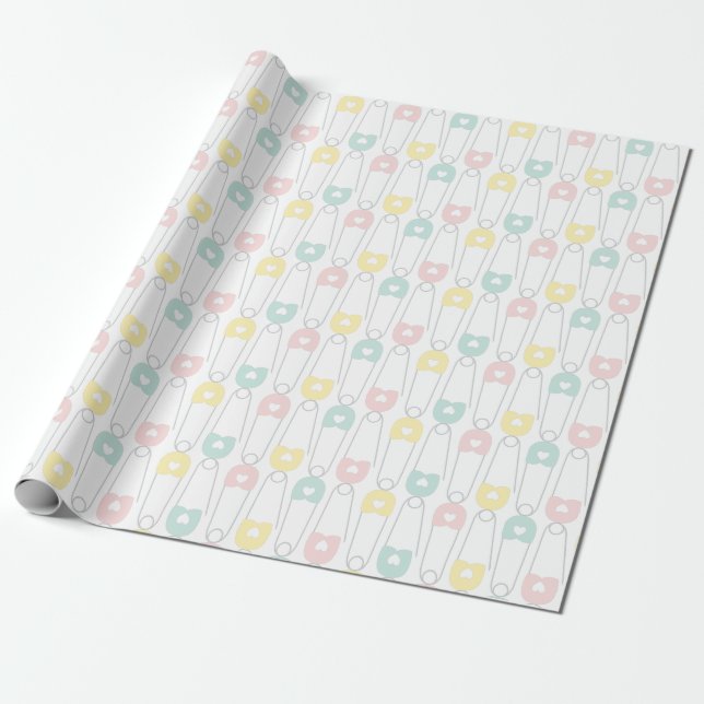 Baby Safety Pin Wrapping Paper (Unrolled)
