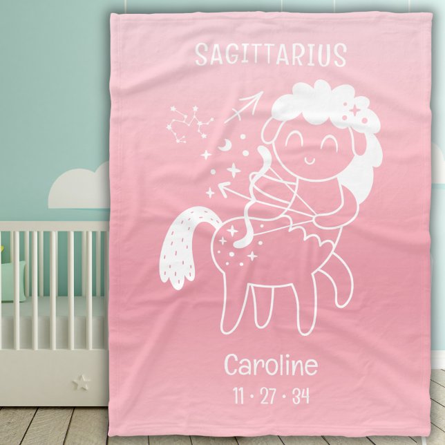 Baby Sagittarius Zodiac Star Name Birthdate Pink Fleece Blanket (Creator Uploaded)