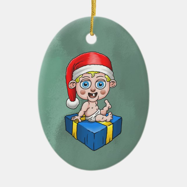 Baby Santa Claus Ceramic Ornament (Front)