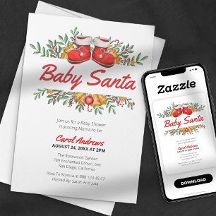 Baby Santa Greenery Christmas Baby Shower Invitation