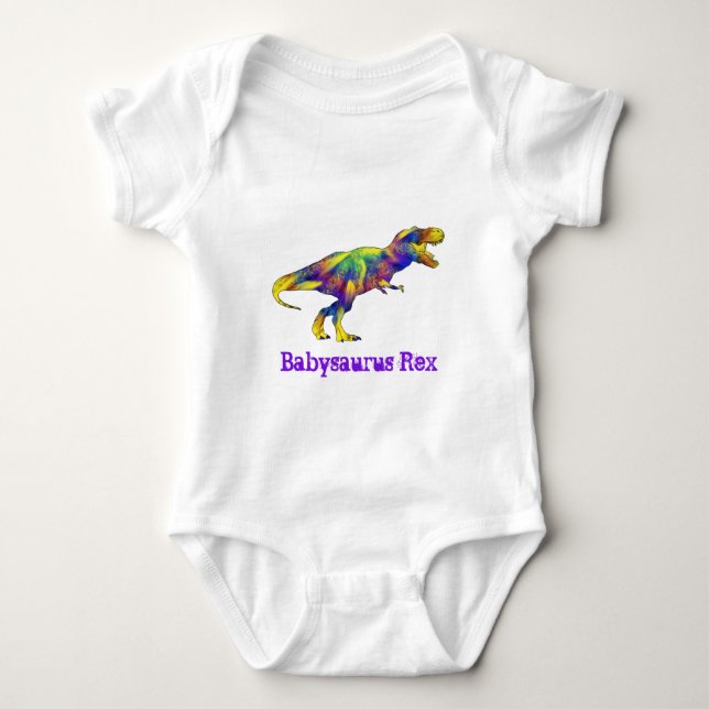 Baby saurus Funny Running T Rex Dinosaur Art Bodysuit (Front)