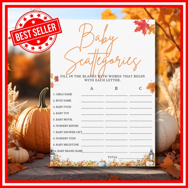 BABY SCATTERGORIES Baby Shower Game LITTLE PUMPKIN Invitation (BABY SCATTERGORIES Easy Baby Shower Game A Little Pumpkin is on the Way Fall Autumn Theme)
