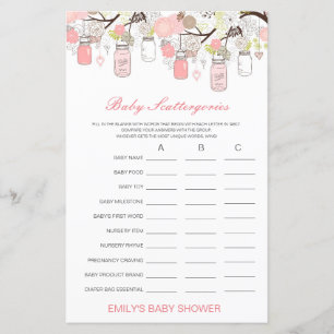 Baby Scattergories Baby Shower Game PRINTED